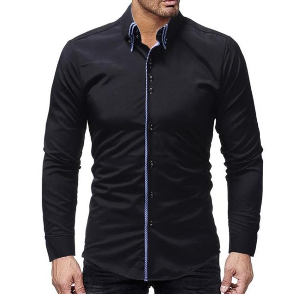 

men solid color long sleeve turn down collar dress shirts cotton slim quality men casual shirt male social business, White;black
