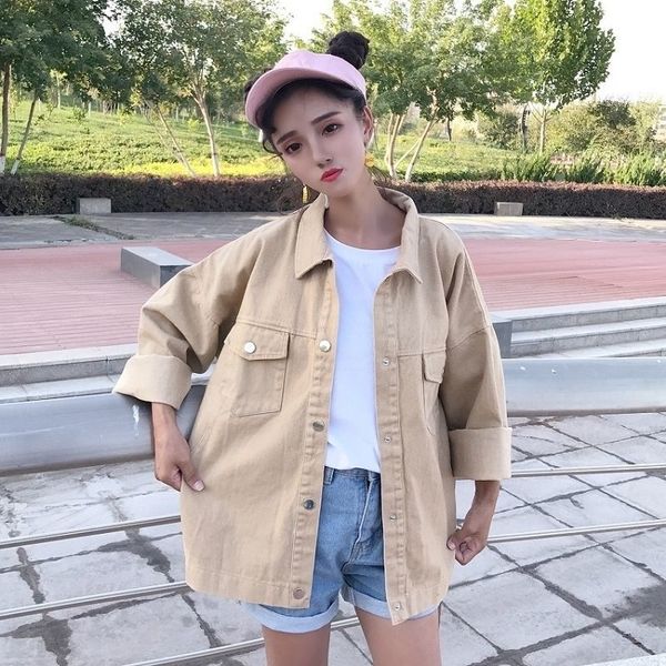 

2020 new classic jeans jacket woman spring harajuku bf style long sleeve coat denim jacket women's slim solid clothes j197, Black;brown