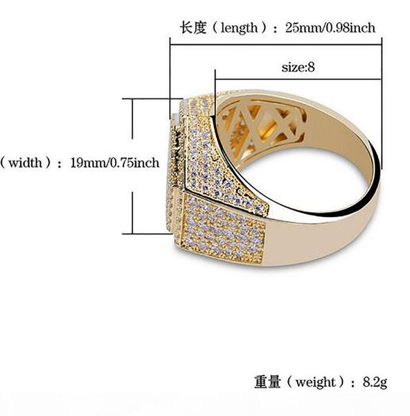 

k mens 18k позолоченных геометрические шестигранной iced out pave cz bling ring full симулированные diamonds камни золото серебро кольцо с п, Golden;silver