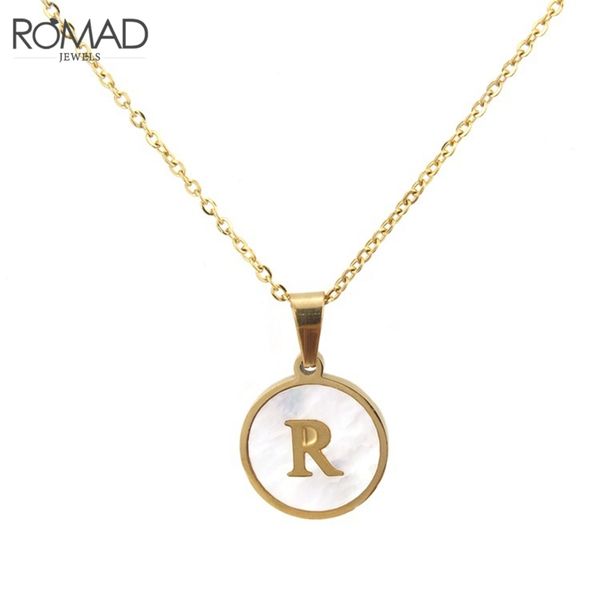 

romad 26 letter necklace women stainless steel necklace initial letter pendant shell statement wedding jewelry party r4, Silver
