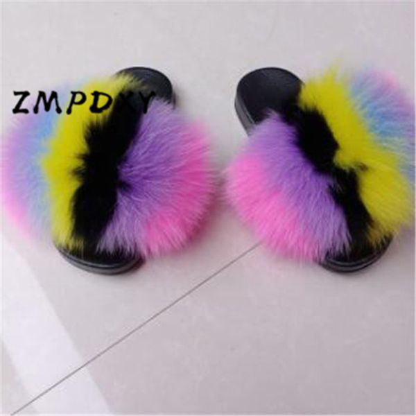 

kids fluffy raccoon fur slippers toddler home shoes girls furry flop flips children' real fur slides baby shoes sandals, Black;grey