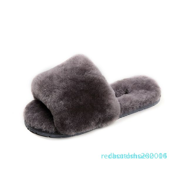 

натуральные тапочки брачных зимнего теплого крытого wool тапочки 2016 мода furry австралию овчины дом тапочки c14, Black