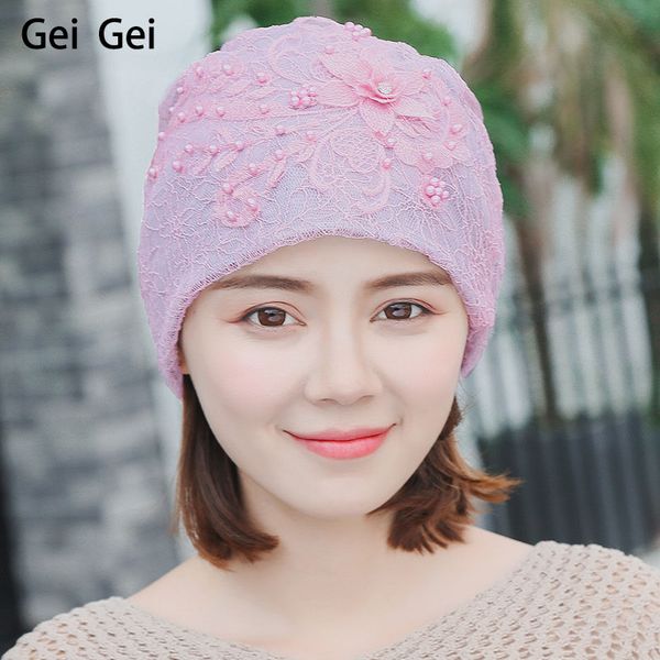 

women winter fashion flowers lace beanie horse braid elegant thin section outdoor ski warm wool hat beads decorative knitted cap, Blue;gray
