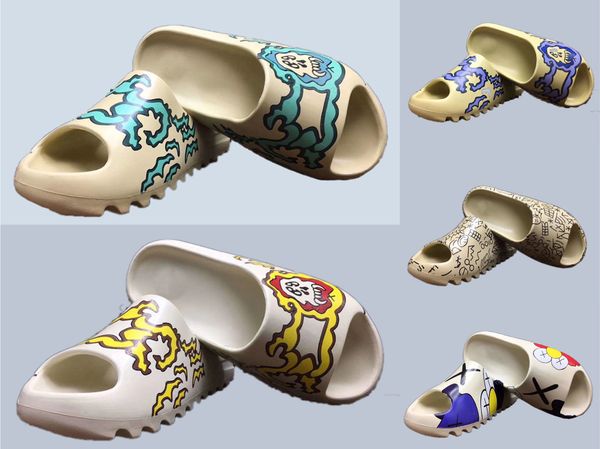 

2020 fashion bone mens womens resin desert sand kanye west sandal slides slippers foam runner beach male female sandals slippers, Black