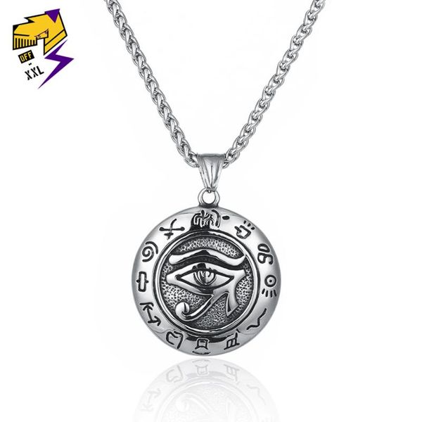 

retro ancient eye of horus necklace men/women stainless steel ankh necklace egyptian pharaoh protection sign amulet kolye bijoux, Silver