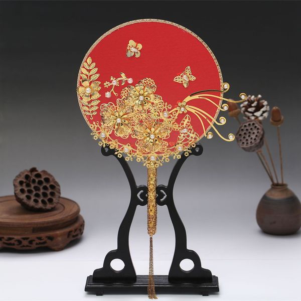 

ancient style bride's wedding wedding hand handmade holding flower chinese xiuhe clothing handmade fan cover fan, Silver