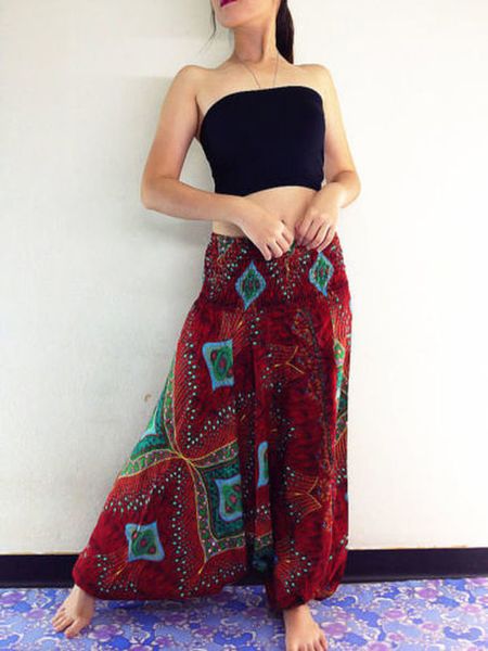 

new fashion women chiffon boho beach gypsy hippie women harem pants trousers stylish womens floral print loose long pants, Black