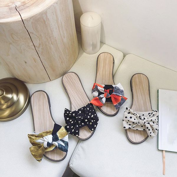 

2020 yellow canvas mixed colors butterfly-knot designer summer slippers shoes women mules wild flip flops outdoor slides sandals, Black