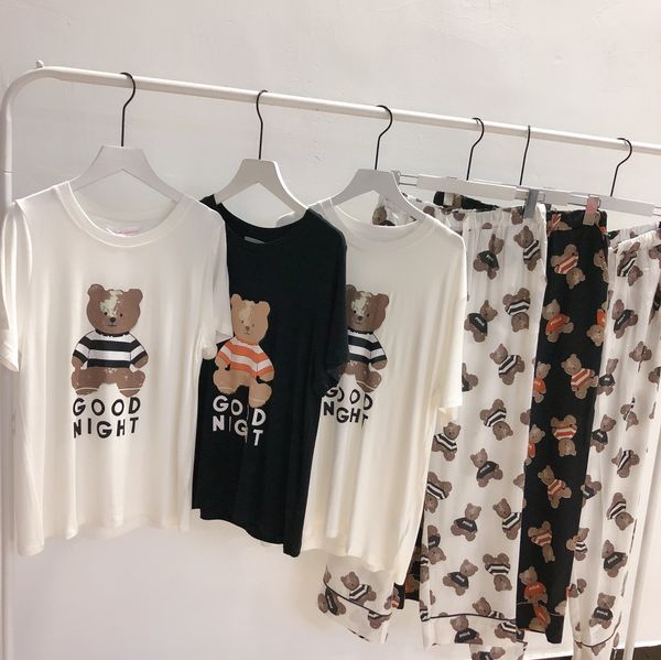 

19 pants pants trousers suit new cartoon bear home wear men's long sleeve trousers suit two-piece set, Blue;red