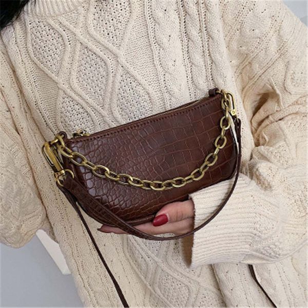 

vintage crocodile pu leather crossbody bags for women 2020 chains design shoulder messenger bags female travel handbags bolso