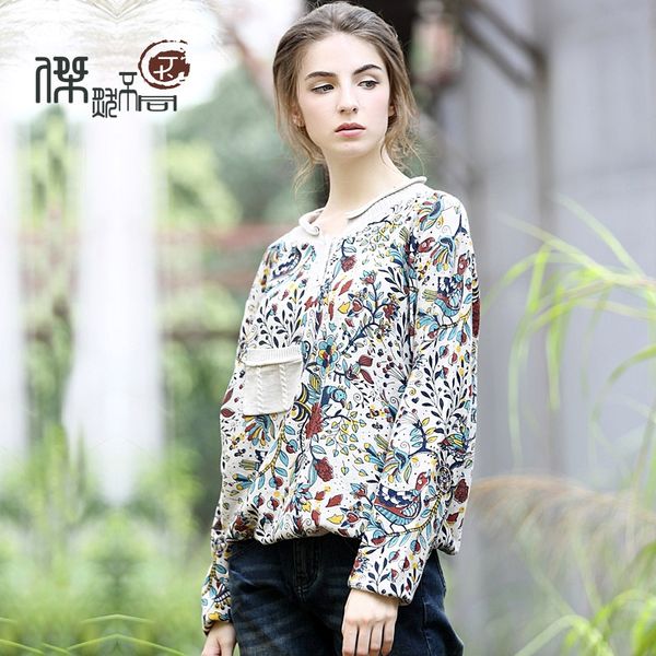 

wwtnl хлопок вязаный свитер свободный весной хлопка базовый рубашку этнический стиль короткая женская с длинным рукавом пуловер свитер ткани, White