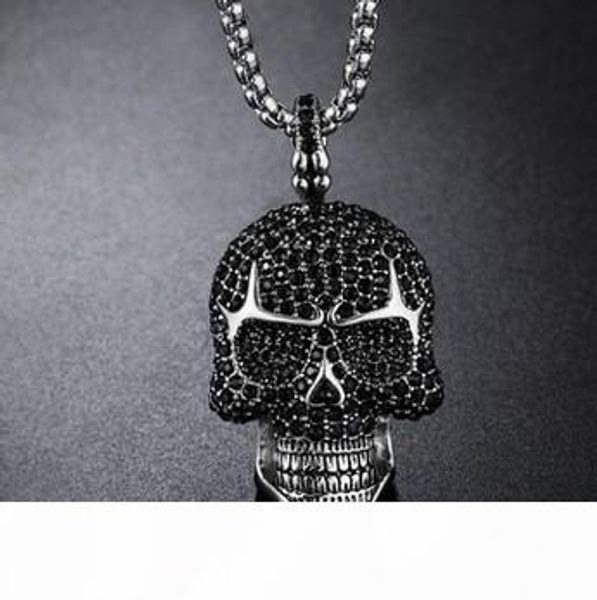 

iced out chains pendant designer necklace hip hop jewelry mens diamond skeleton skull pendants titanium stainless steel bling punk rapper, Silver