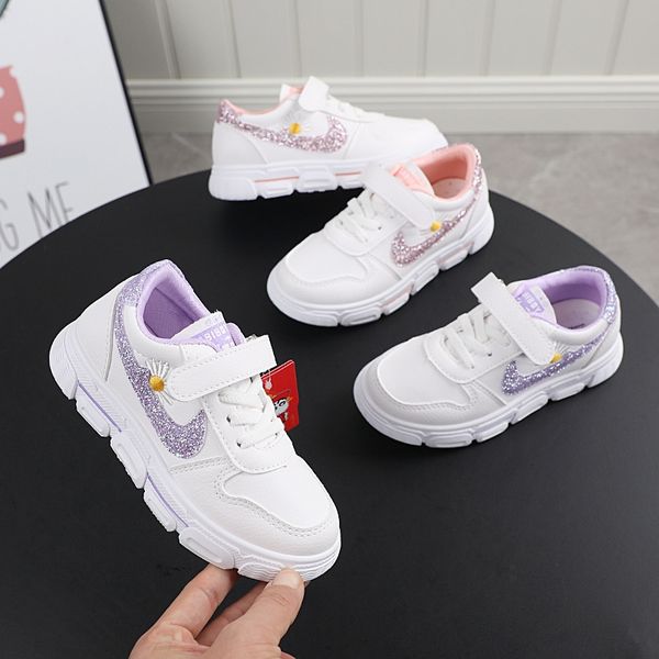 

2020 new korean style small white sports middle and older children's sports shoes spring girls' all-match student shoes d309, Black