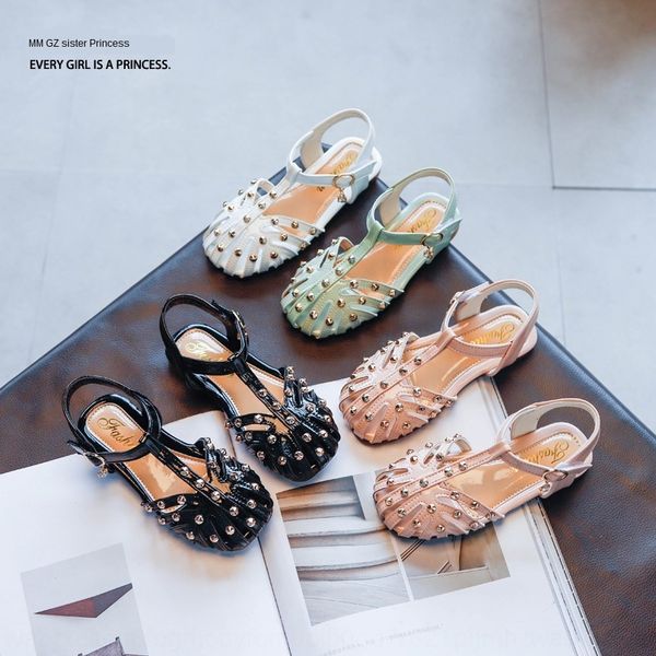 

2020 new girls korean style sandals children's shoes willow nail sandals medium and large children's soft bottom roman shoes fashi, Black;red