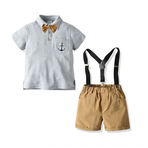 

new children's suit summer children short-sleeved and shirt shorts boy bowtie polo shirt suspender shorts set of 4