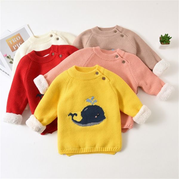 

warm children's sweaters baby boys girls kid winter clothing infant cartoon whale design pullovers toddler o-neck velvet sweater t20080, Blue