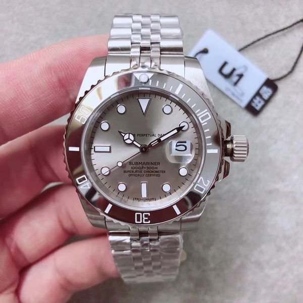 

u1 factory grade 40mm grey dial sapphire mens watches automatic watch 316l stainless steel jubilee bracelet ceramic bezel wristwatches, Slivery;brown