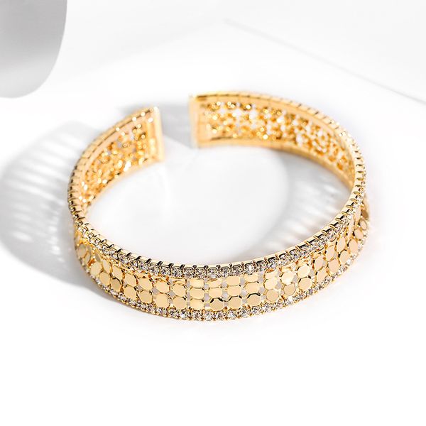 

sparkling gold bracelet for women adjustable open ring round simple elegance new fashion wide metal sequins bracelet jewelry, Black