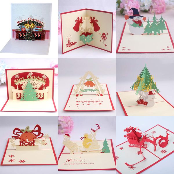 3D Pop Up Merry Chirstmas Cartões Bell Santa Claus Deer Boneco de Namã Xmas Cartées postais Festivo Festivo Fontes