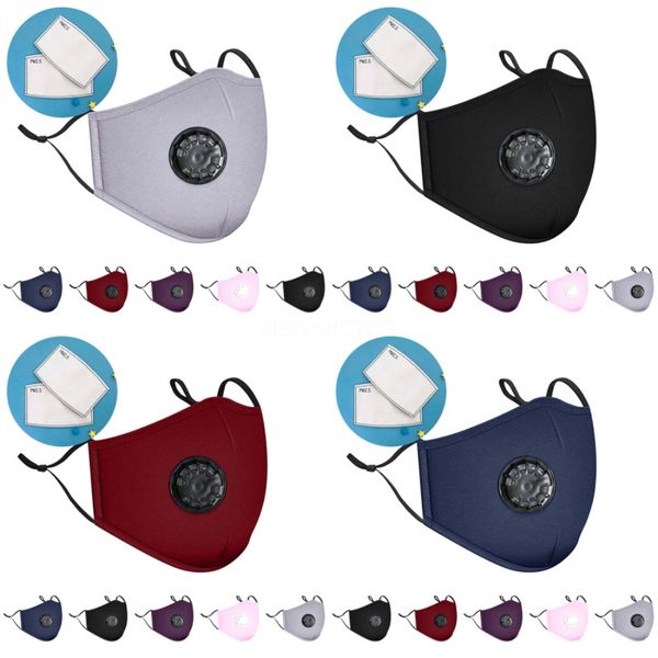 

in stock dustproof face mask breathing valve sponge mask washable reusable fog pm2.5 protective designer printed masks rra3024 #624#855, Black