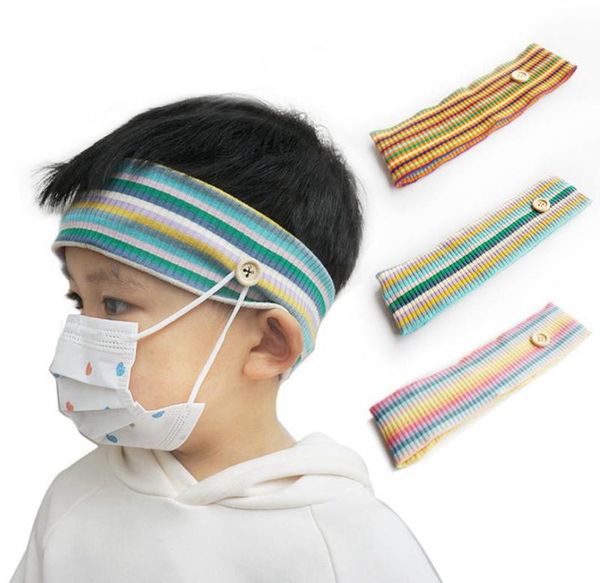 

baby headband colorful button headwrap elastic children bow turban striped kids bandanas face mask holder boy girls hair accessories, Slivery;white