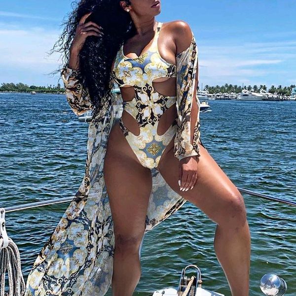 

hollow out african print one piece swimsuit women swimwear backless bathing suits trikini 2020 retro brachwear monokini