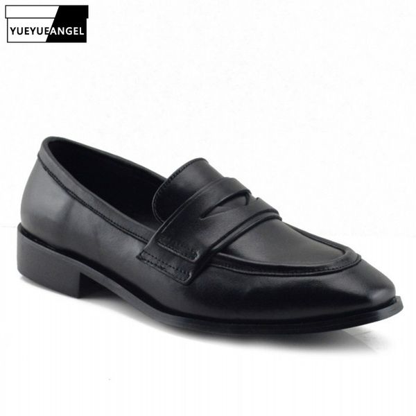 

england style loafers women autumn square toe 100% genuine leather cowhide shoes vintage ladies flat shoes black wine red