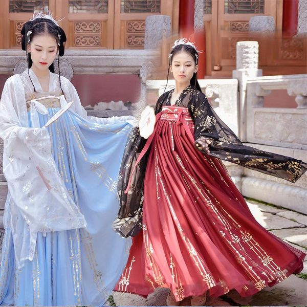

hanfu ancient costume women's 6 m pendulum cardigan chest-high dress daily traditional chinese hanfu ancient costume female adult, Black;red
