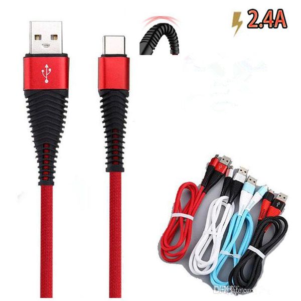 

1m 3ft new durable hi-resistance braided nylon usb type-c cable 2.4a fast charging micro usb cable data sync usb charger cable for phone s9