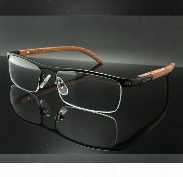 

2017 new fashion eyebrow line half frame myopia for men's business wooden leg frame with optical mirror size: 54-18-140, Black