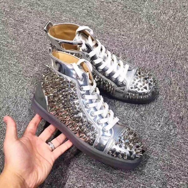 

luxe red bottom men's sneaker crystals pik pik spiked sliver patent leather louflat women men's flat scintillating party birthday, Black