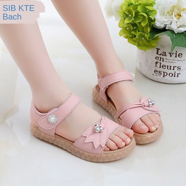 

girls' 2020 new princess calf bottom girl casual medium sandals and sandals and big children soft shoes, Black;red