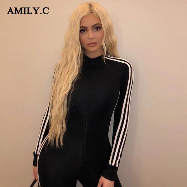 

amily.c women's black overalls 2020 new fashion characters embrace catsuit long sleeves with gym training suits, Black;white