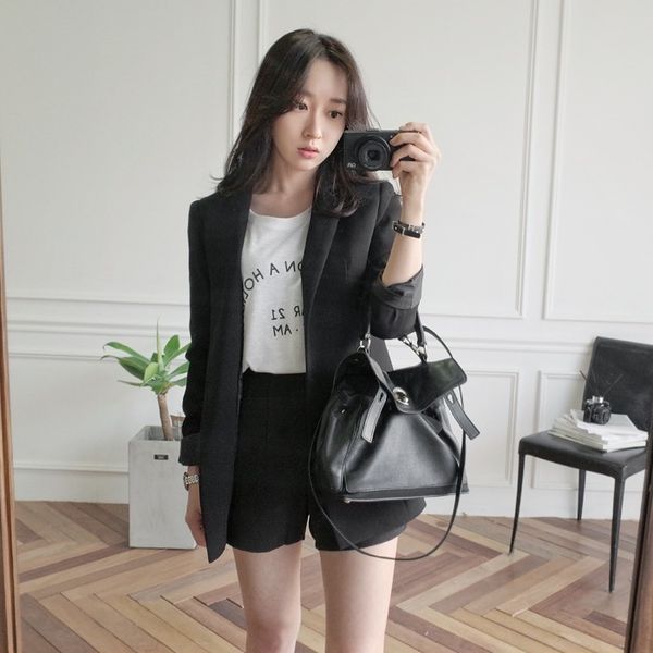 

autumn new coat small suit women's chic solid color hong kong style long sleeve casual slim ins korean style suit coat, White;black