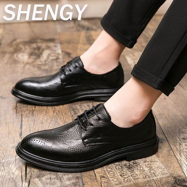 

new men shoes fashion leather male business dress oxford shoes men's brogues party wedding formal men flat, Black