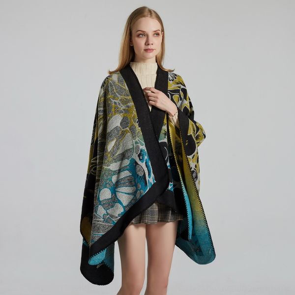 

2020 women's jacquard split cashmere thickened 2020 women's scarf jacquard split cashmere thickened cloak scarf shawl cloak shawl, Blue;gray