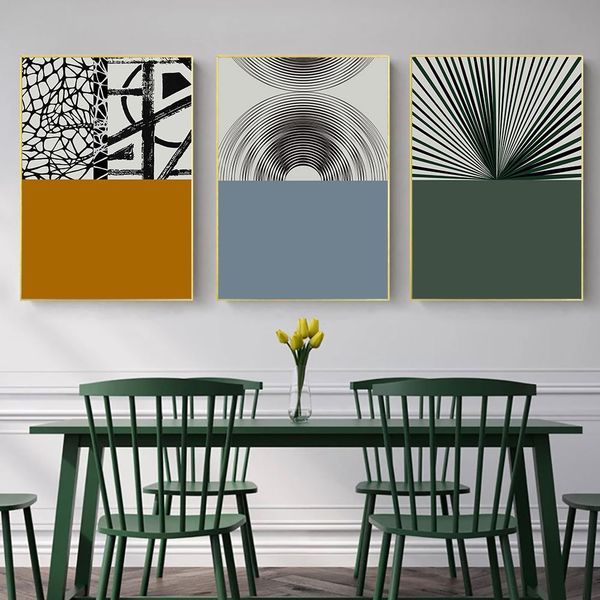 

green blue abstract painting mesh ring poster geometry wall art canvas print minimalism poster wall pictures living room decor