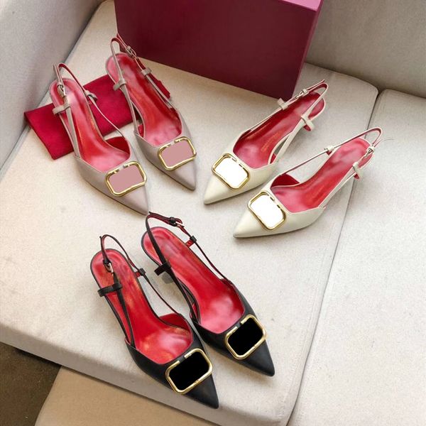 

designer pointed letters buckle high heels patent leather sandals women shoes high heel shoes pointed toes pumps dress shoes 35-41, Black