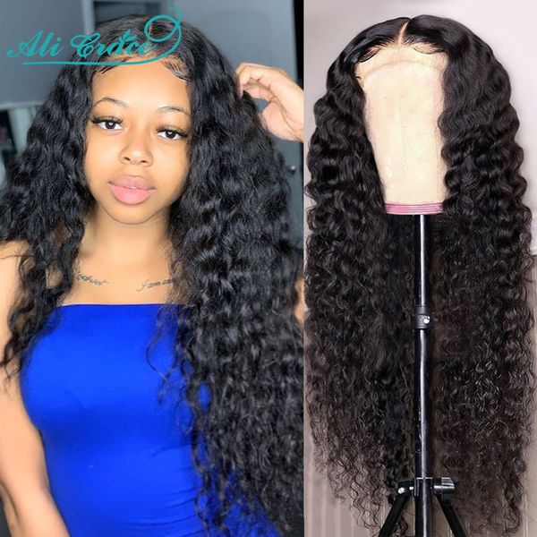 

ali grace brazilian deep wave full lace wigs with baby hair pre-plucked hairline 360 full lace human hair wigs deep wave wig, Black