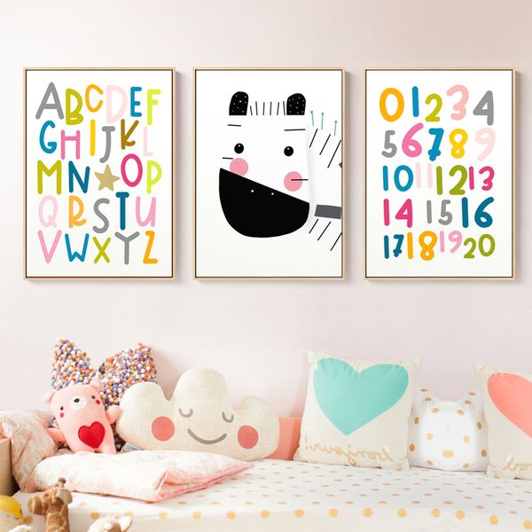 

baby nursery cartoon zebra sheep canvas posters and prints nordic kids room decoration picture childern bedroom wall art decor