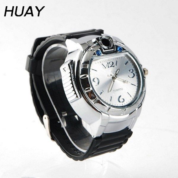 

lighter watch man fashion novelty sports refillable gas cigarette casual quartz cigarette lighter clock ahm07, Slivery;brown