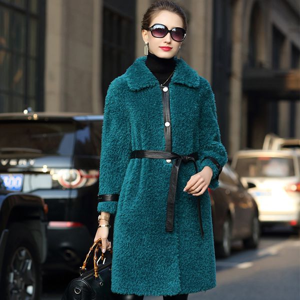 

2020 real fur coat winter clothes women 100% wool fur jacket sheep shearing women coats and jackets long abrigo mujer 518083 kj, Black