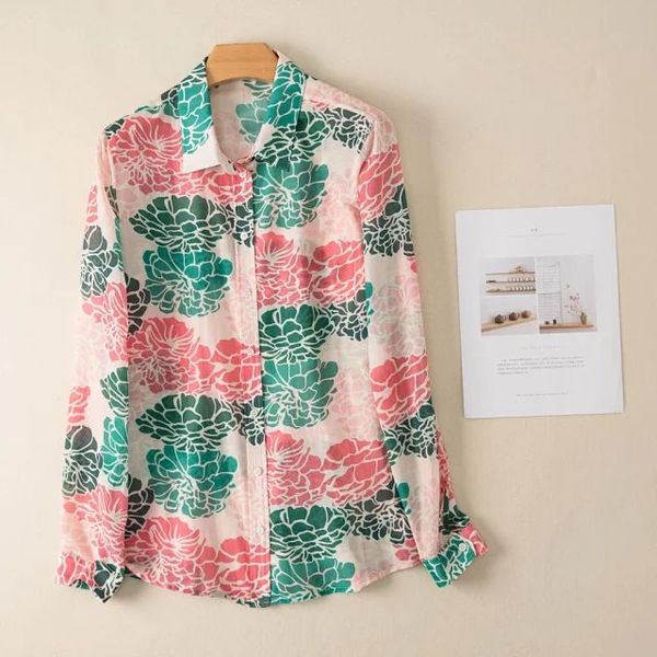 

women shirt printed silk shirt, White