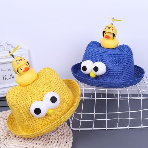 

children's straw new net red duck big eyes fisherman boys and girls windmill sun basin bucket bucket basin fisherman hat hat, Blue;gray