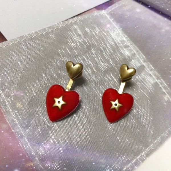 

extravagant style love earrings retro stud earrings designers red heart earring gold plated ear studs for women party jewelry lover gift, Golden;silver