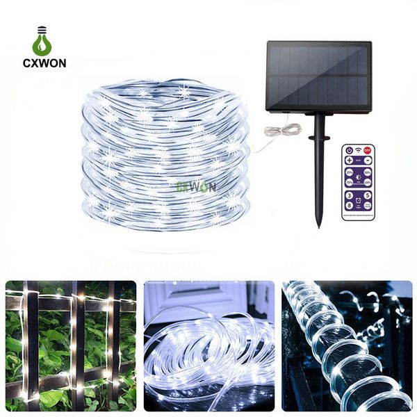 Atualização de luz de string solar trabalhando 7 dias LED luzes de corda 12m 22m 32m 8 modos de trabalho para decoração ao ar livre natal