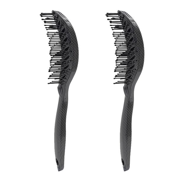 

hair brushes 2pcs curved vent brush, barber blow drying brush with nylon detangling pins, anti-static black white two color detangle, Silver