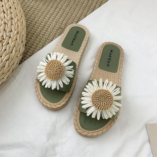 

bndat women's 2020 summer new korean style fashion and sandals all-match small chrysanthemum word outside square head flat-soled women