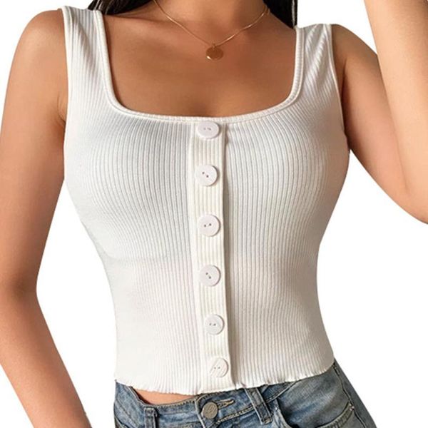 

female vest summer women fashionable u-neck sleeveless knitting tank top, White