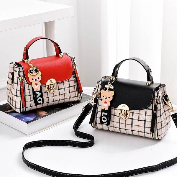 

2020 new women's hand small korean style plaid single shoulder twill plaid simple small bag hand bag
